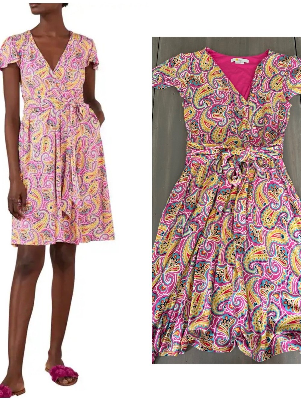 Boden pink Paisley Wrap-Style Women's Dress
